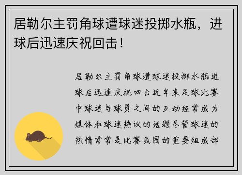 居勒尔主罚角球遭球迷投掷水瓶，进球后迅速庆祝回击！