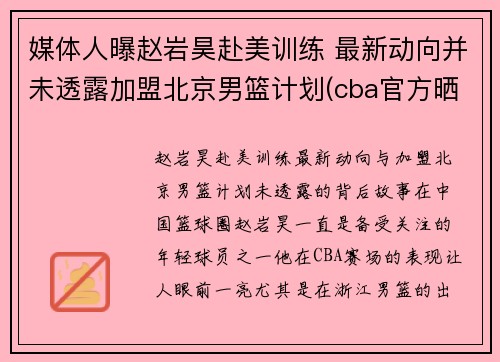 媒体人曝赵岩昊赴美训练 最新动向并未透露加盟北京男篮计划(cba官方晒赵岩昊数据对)