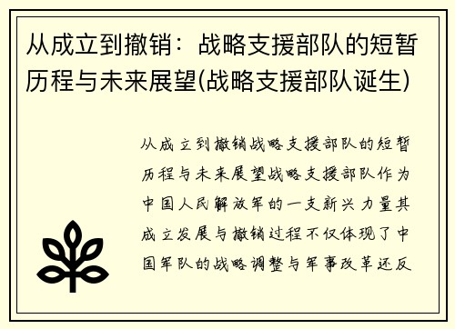从成立到撤销：战略支援部队的短暂历程与未来展望(战略支援部队诞生)