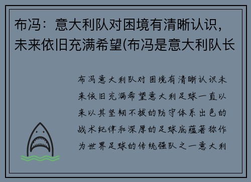 布冯：意大利队对困境有清晰认识，未来依旧充满希望(布冯是意大利队长吗)