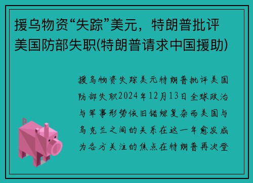 援乌物资“失踪”美元，特朗普批评美国防部失职(特朗普请求中国援助)